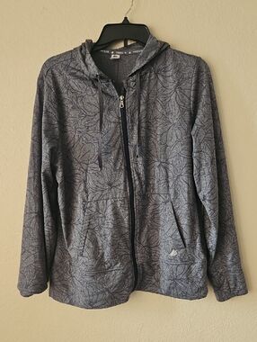 Free2B Floral Zip-Up Hooded Sweatshirt in Heather with Leaf‎ Print Large